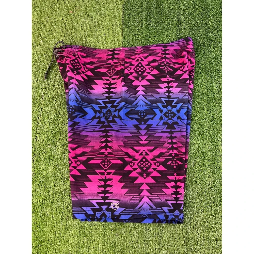 Ocean Current Mens 38 Board Shorts Purple Pink Blue Geometric Southwest‎ Trunks